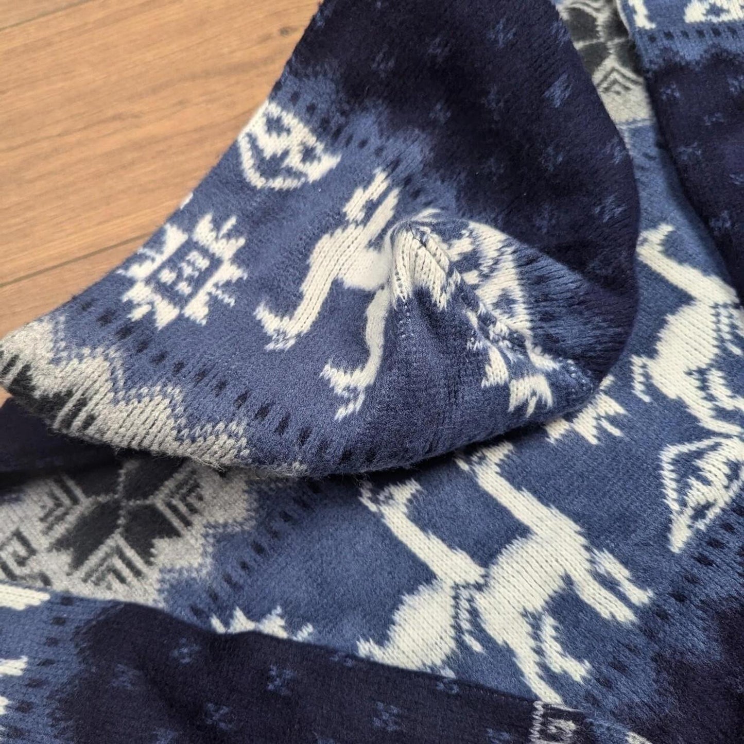 Vintage Blue/White 90s Icelandic Llama Winter Pattern Hooded Coat Jacket Men's M