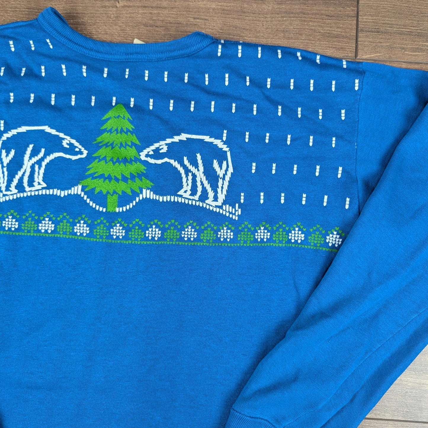 Blue Vintage 90s Polar Bear Tree Christmas Jumper Sweatshirt Size M
