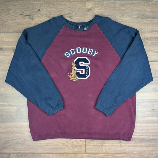 90s Vintage Warner Bros Scooby Doo Embroidered Varsity Burgundy Sweatshirt