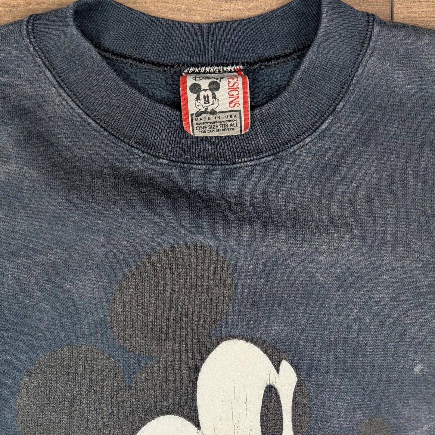 90s Vintage Disney Designs Grey Black Acid Wash Mickey Graphic Sweatshirt Size L