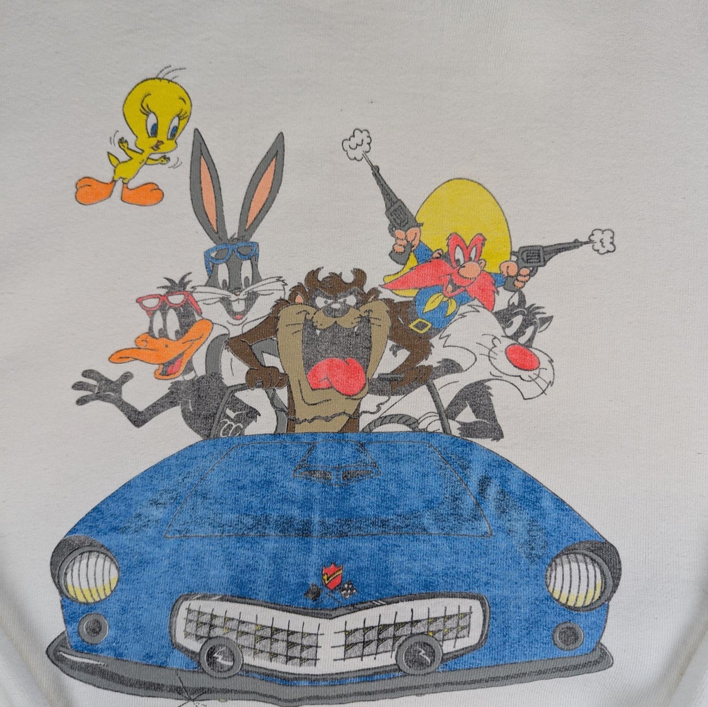 1990s Vintage Looney Tunes Acme Clothing White Cartoon Sweatshirt Jumper Size L