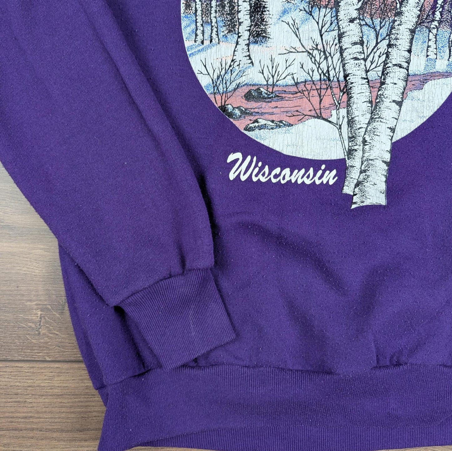 Vintage 90s Wisconsin Birch Tree Winter Christmas Jumper Sweatshirt Size L