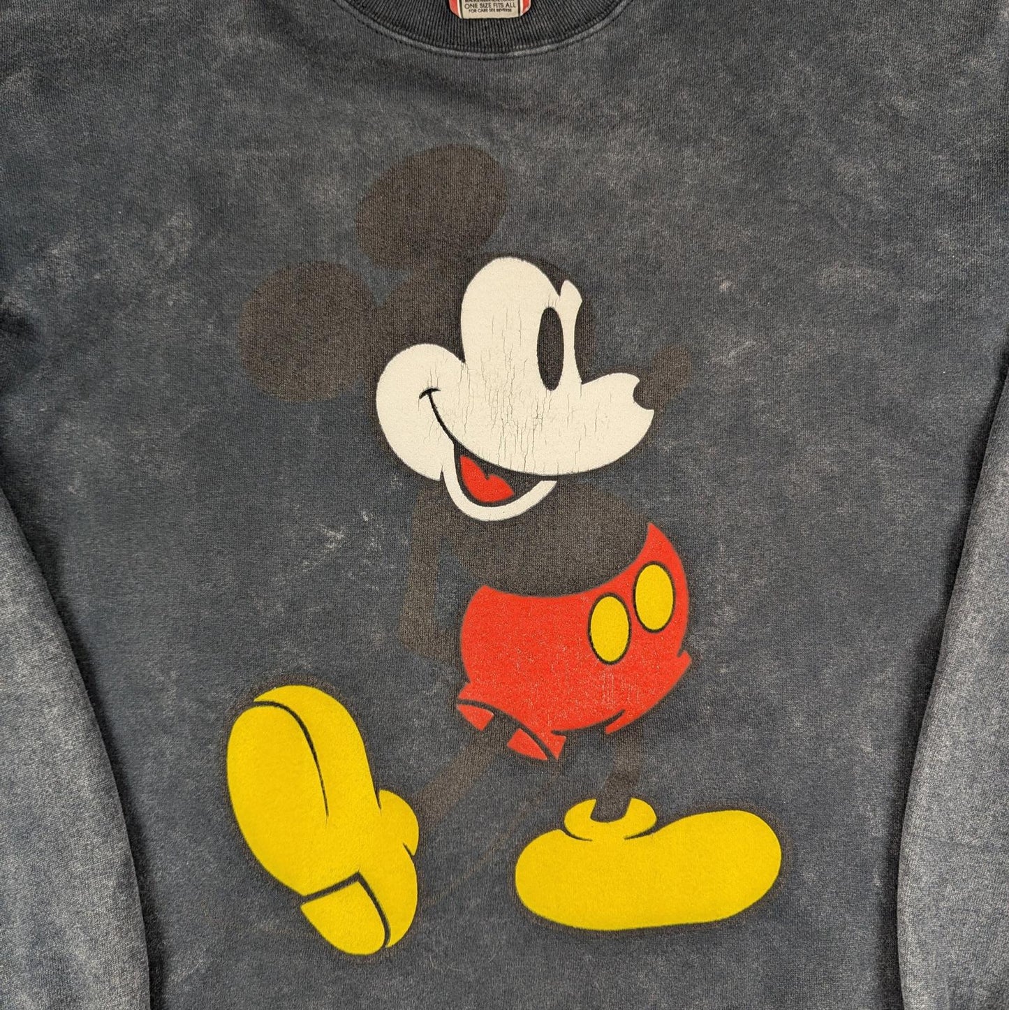 90s Vintage Disney Designs Grey Black Acid Wash Mickey Graphic Sweatshirt Size L