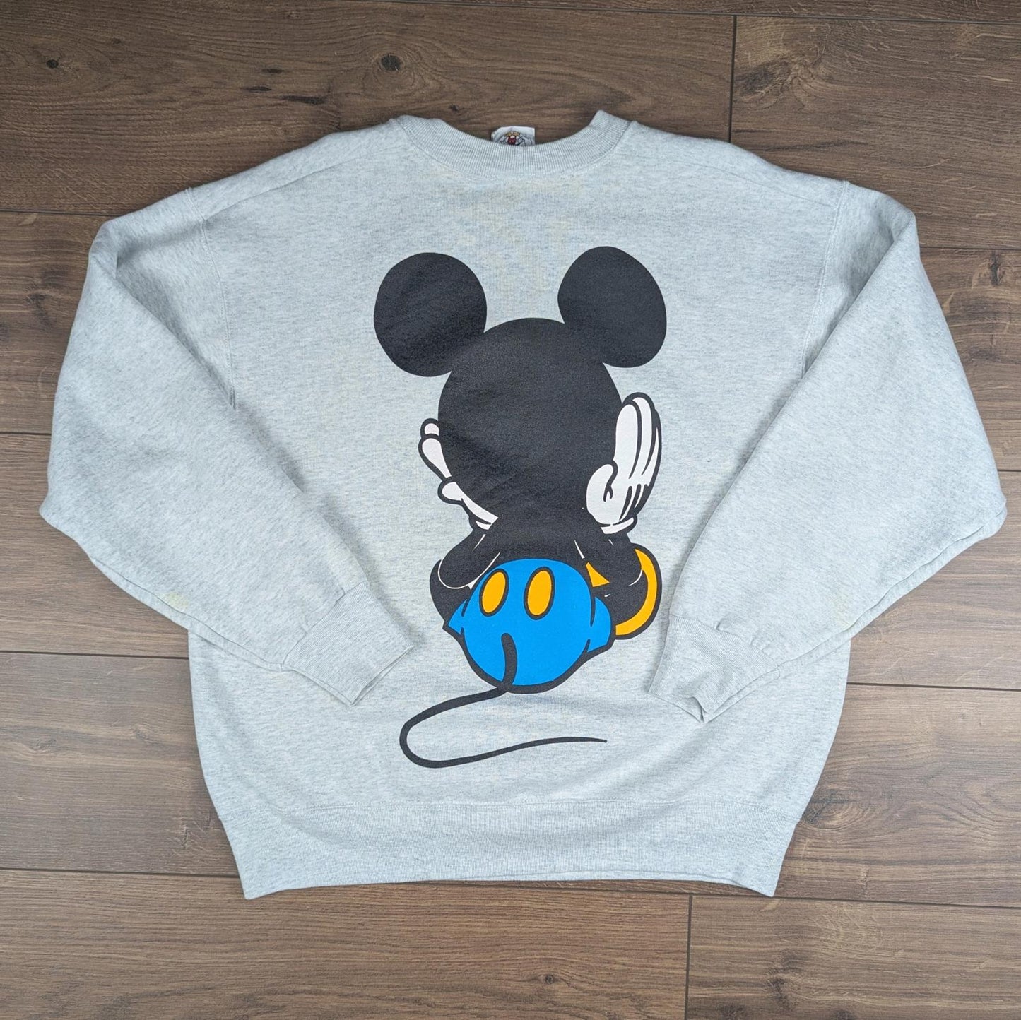 1990s Vintage Disney Mickey Mouse Graphic Grey Sweatshirt Jumper Size L