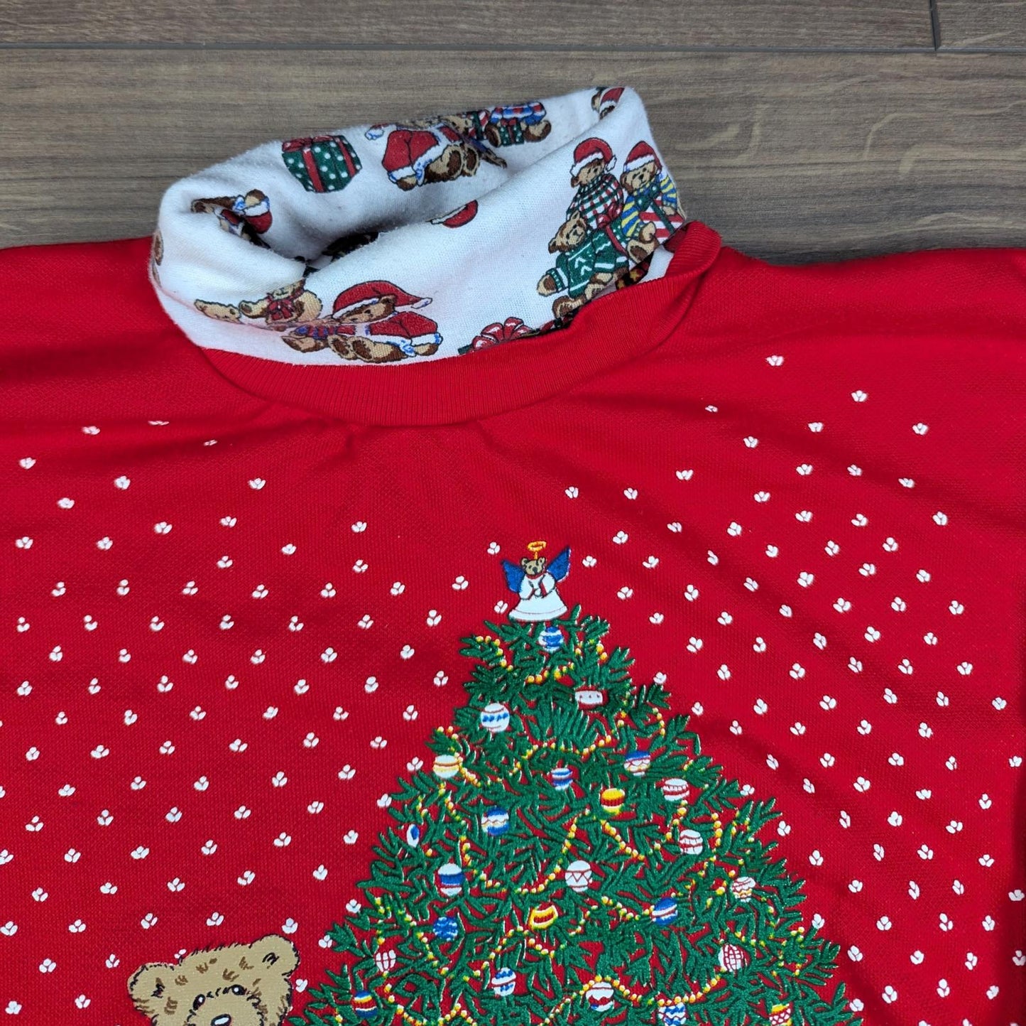 Vintage 80s 90s Festive Turtleneck Bear Christmas Jumper Size M-L
