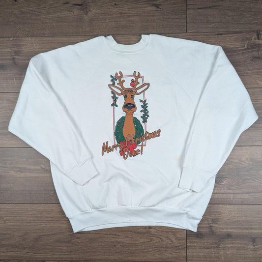 1980's Vintage Tultex Reindeer Graphic Christmas Jumper Sweatshirt Size XL