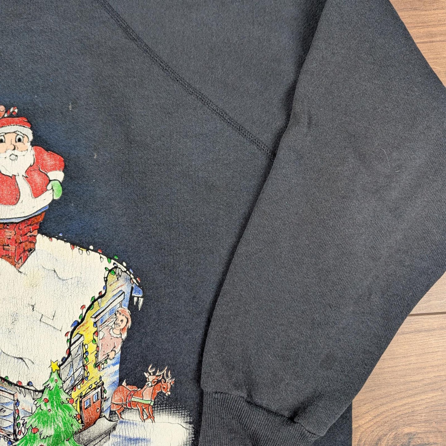 Black 1990s Vintage Santa Graphic Christmas Jumper Sweatshirt Size XL