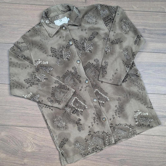 90's Vintage Snake Print Pattern Brown/Tan Fleece Women's S