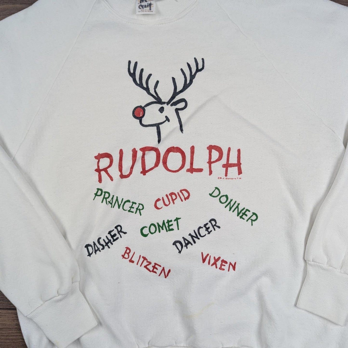 Vintage 90's White Reindeer Rudolph Christmas Jumper Sweatshirt Size M
