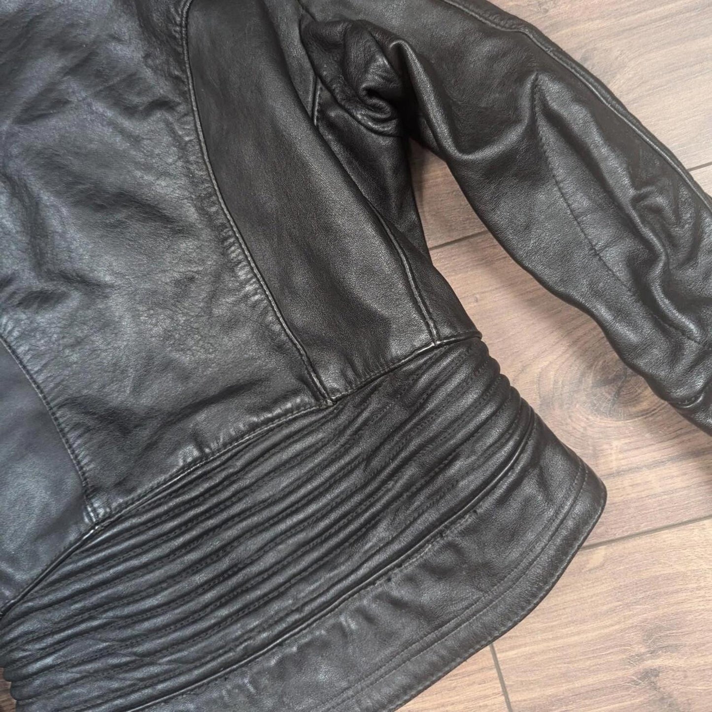 Vintage Harro Kombi Genuine Leather 1980's Black Motorcycle Jacket UK 6-8