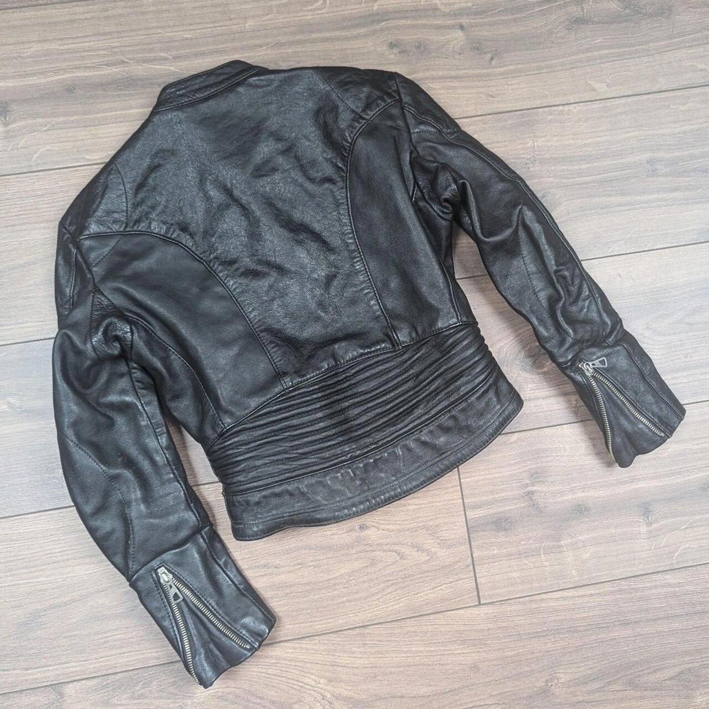 Vintage Harro Kombi Genuine Leather 1980's Black Motorcycle Jacket UK 6-8