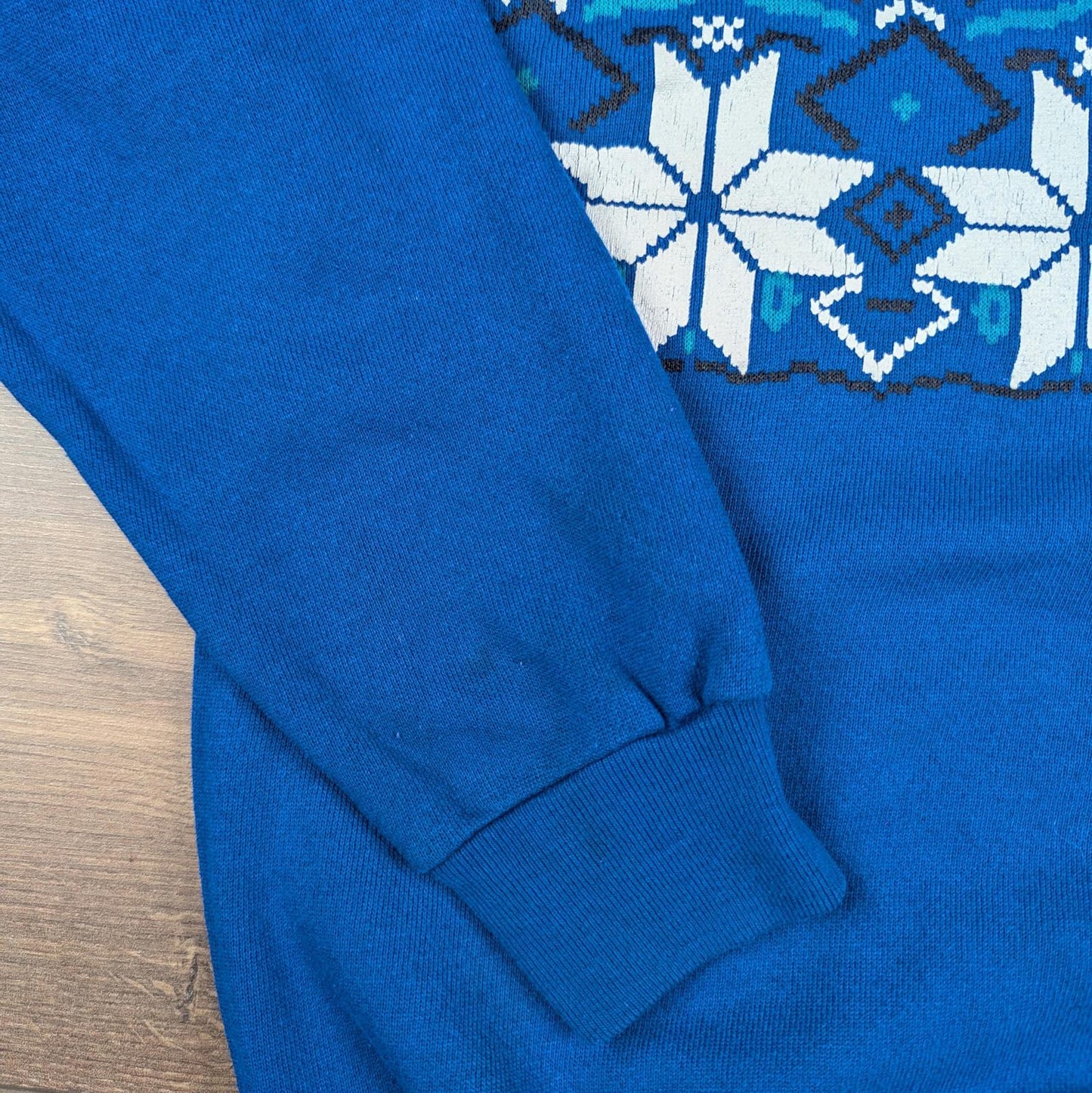 1980s Vintage Blue Tultex Fair isle Christmas Jumper Sweatshirt Size L