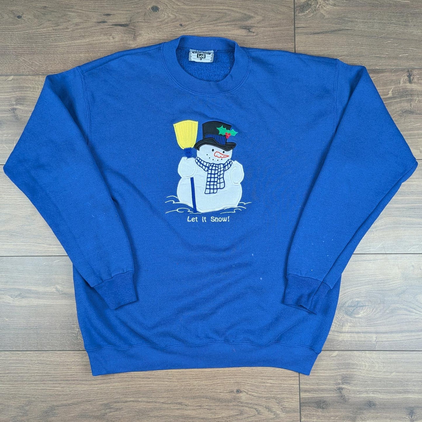 90s Vintage Lee Let it Snow Snowman Christmas Jumper Sweatshirt Size L