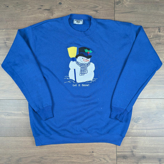 90s Vintage Lee Let it Snow Snowman Christmas Jumper Sweatshirt Size L