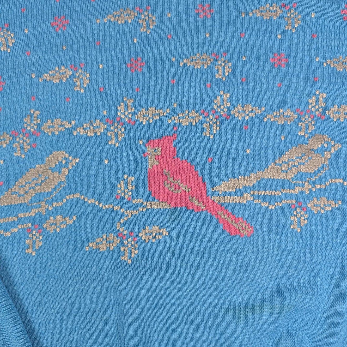 Vintage 80s Blue Cardinals Robins Christmas Jumper Sweatshirt Size S
