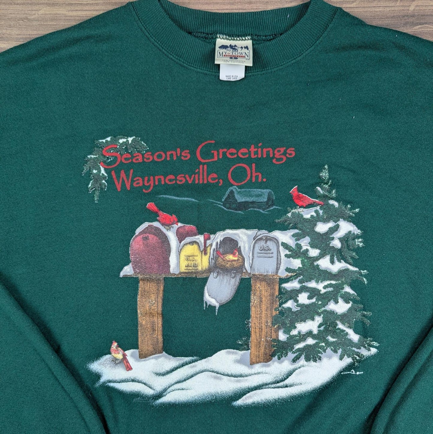 90s Vintage Graphic Seasons Greetings Christmas Jumper Sweatshirt Size L