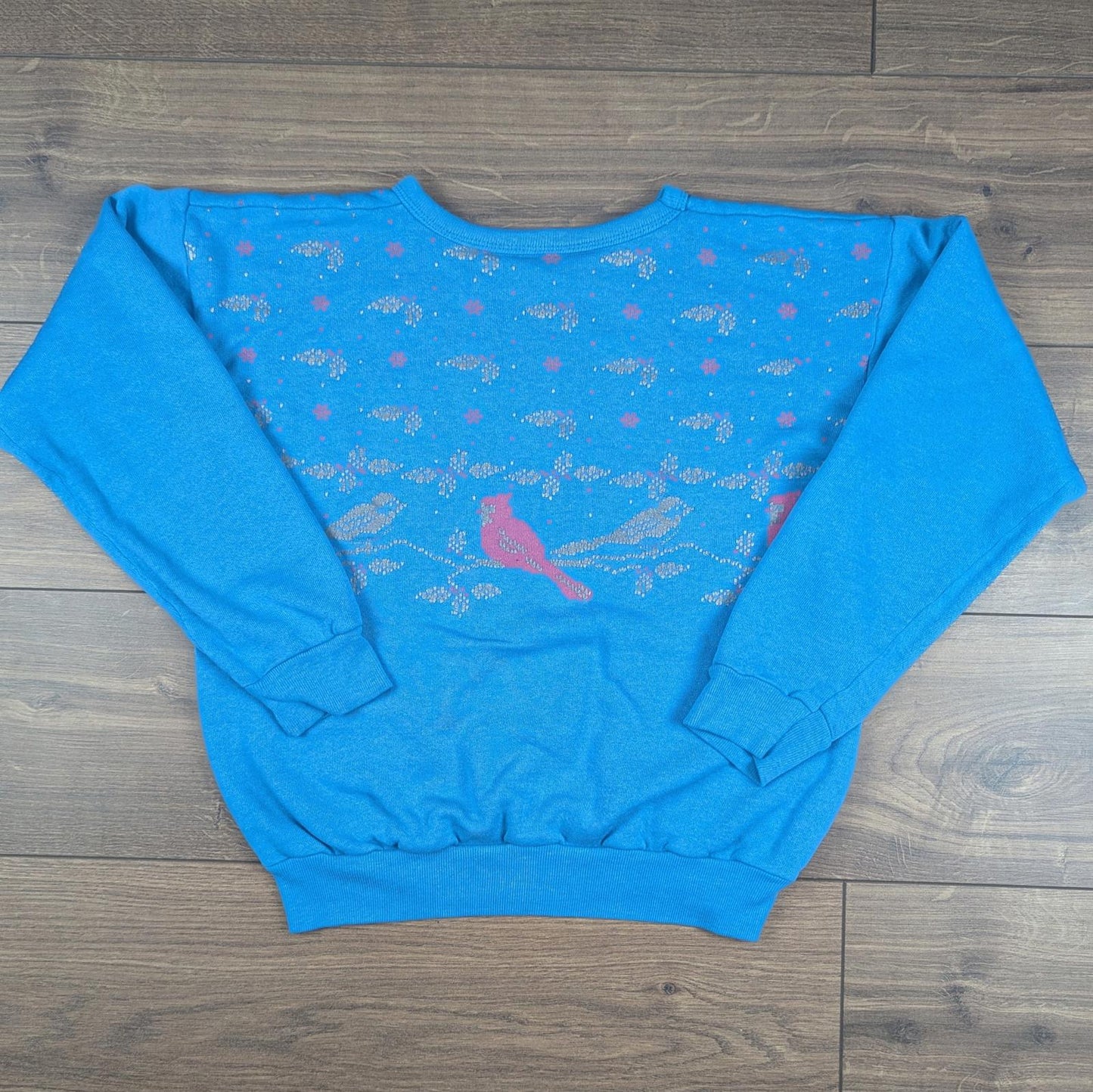Vintage 80s Blue Cardinals Robins Christmas Jumper Sweatshirt Size S