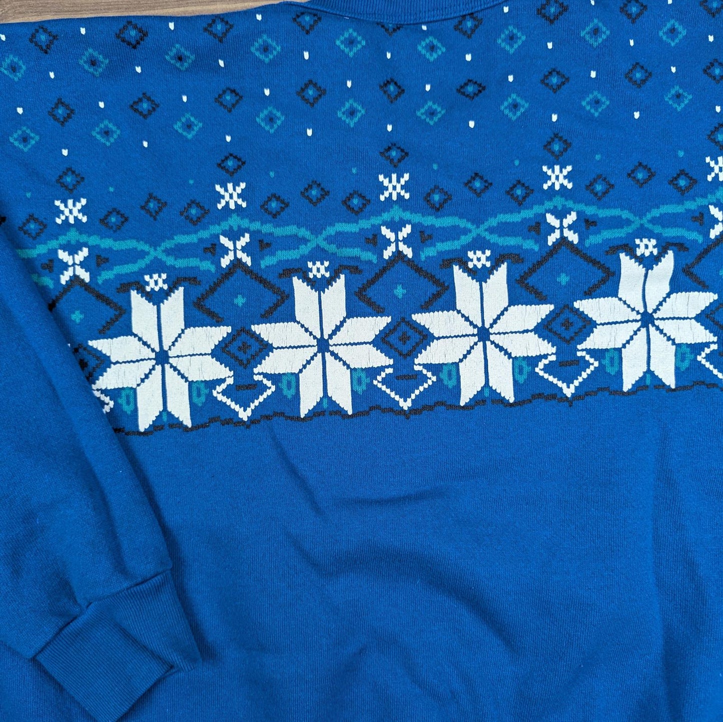 1980s Vintage Blue Tultex Fair isle Christmas Jumper Sweatshirt Size L