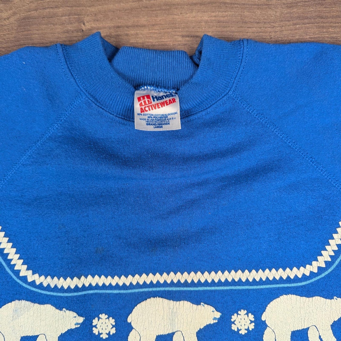 Blue 90s Vintage Polar Bear Graphic Christmas Jumper Sweatshirt Size L