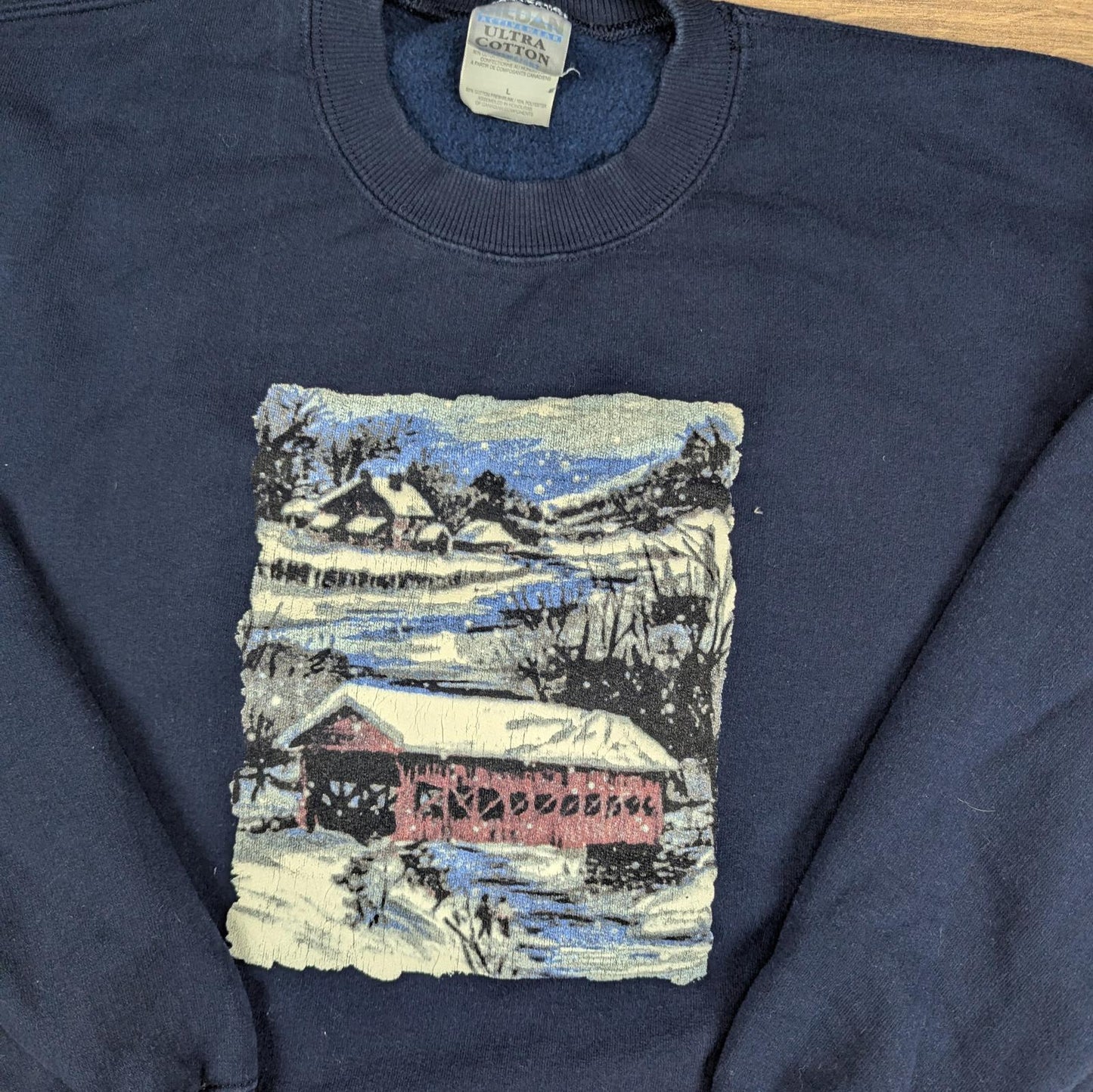 Navy 00's Vintage Graphic Winter Christmas Jumper Sweatshirt Size L