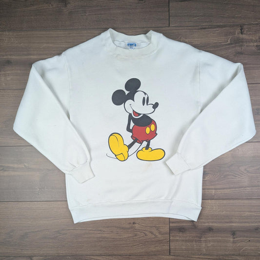 White/Cream 1980s Vintage Disney Mickey Mouse Graphic Jumper Size S/M