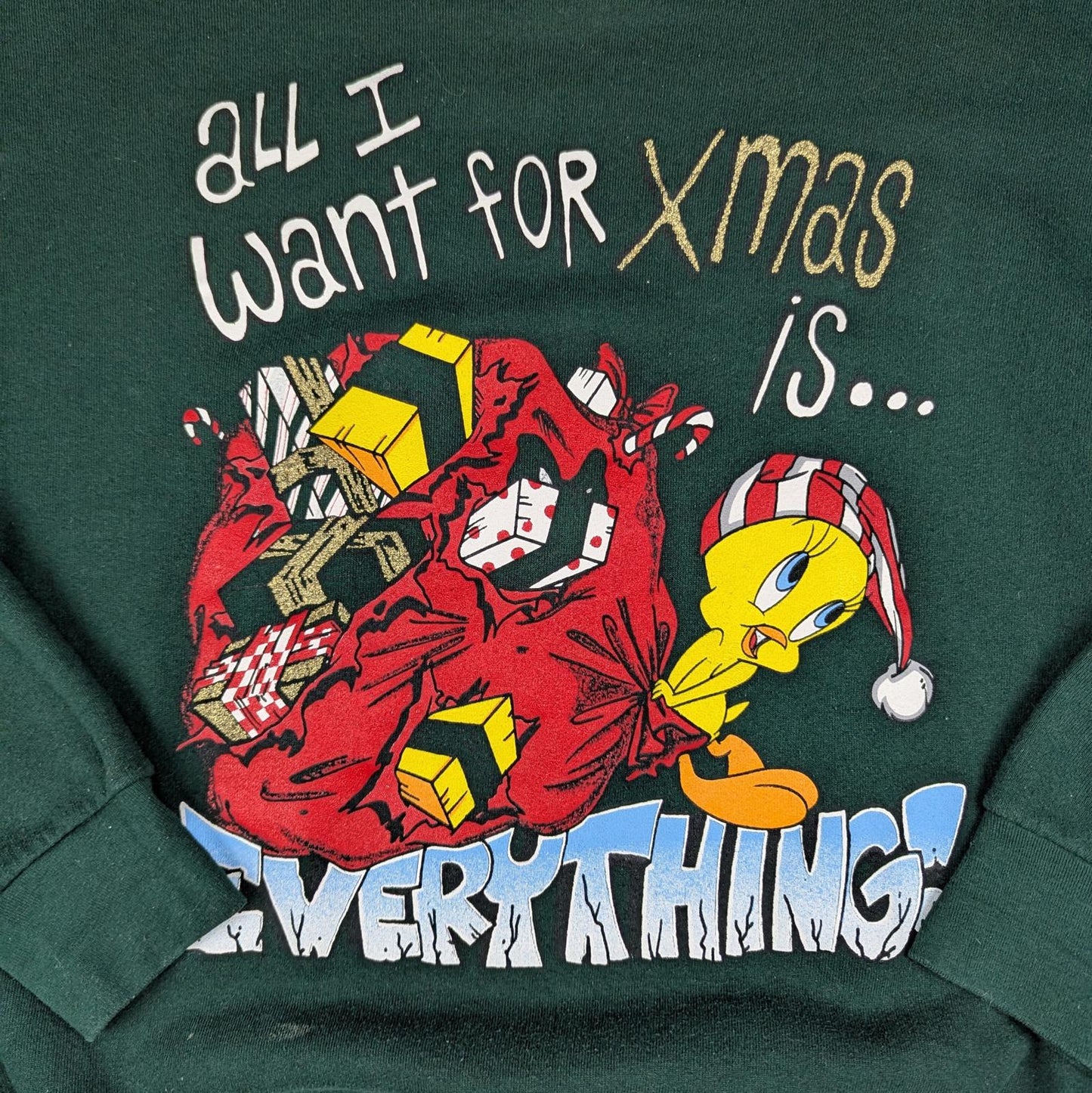 90s Vintage Looney Tunes Tweety Bird Christmas Jumper Sweatshirt Size XL