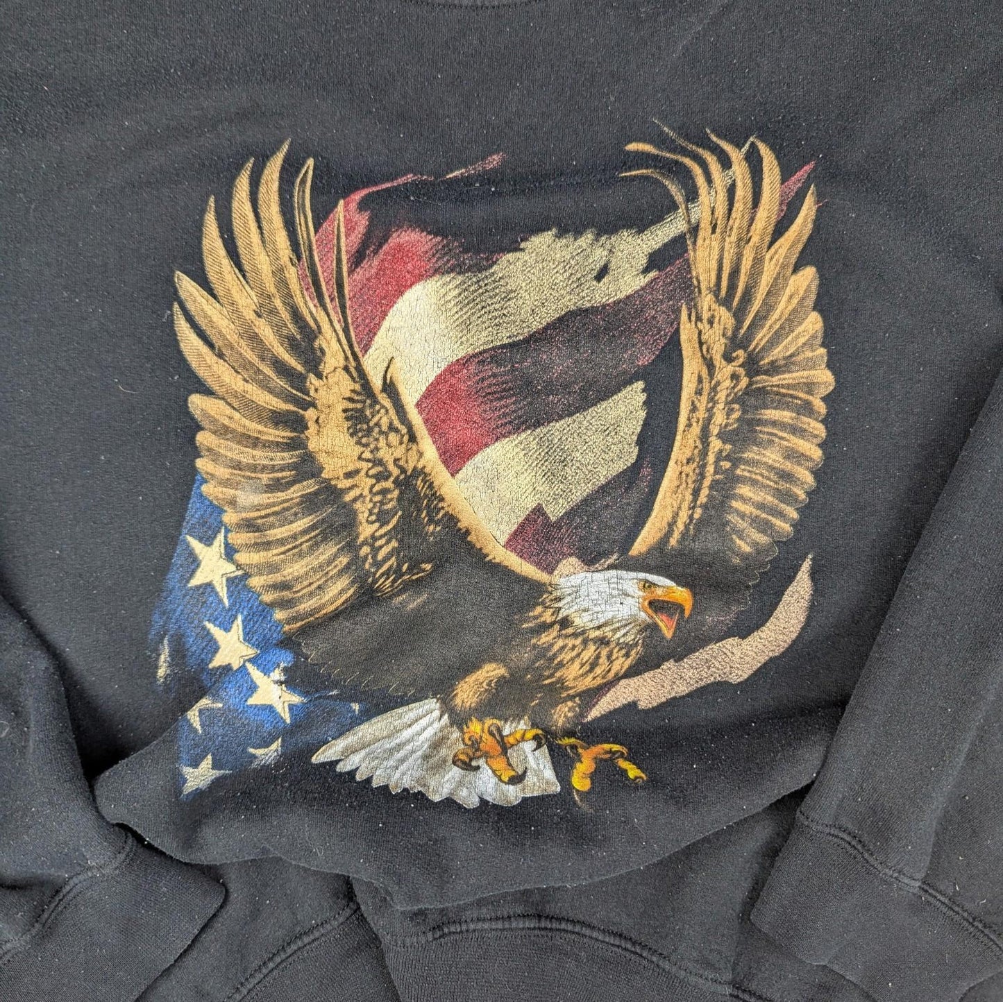 Black Vintage Gildan USA Flag Eagle Graphic Sweatshirt Size XL