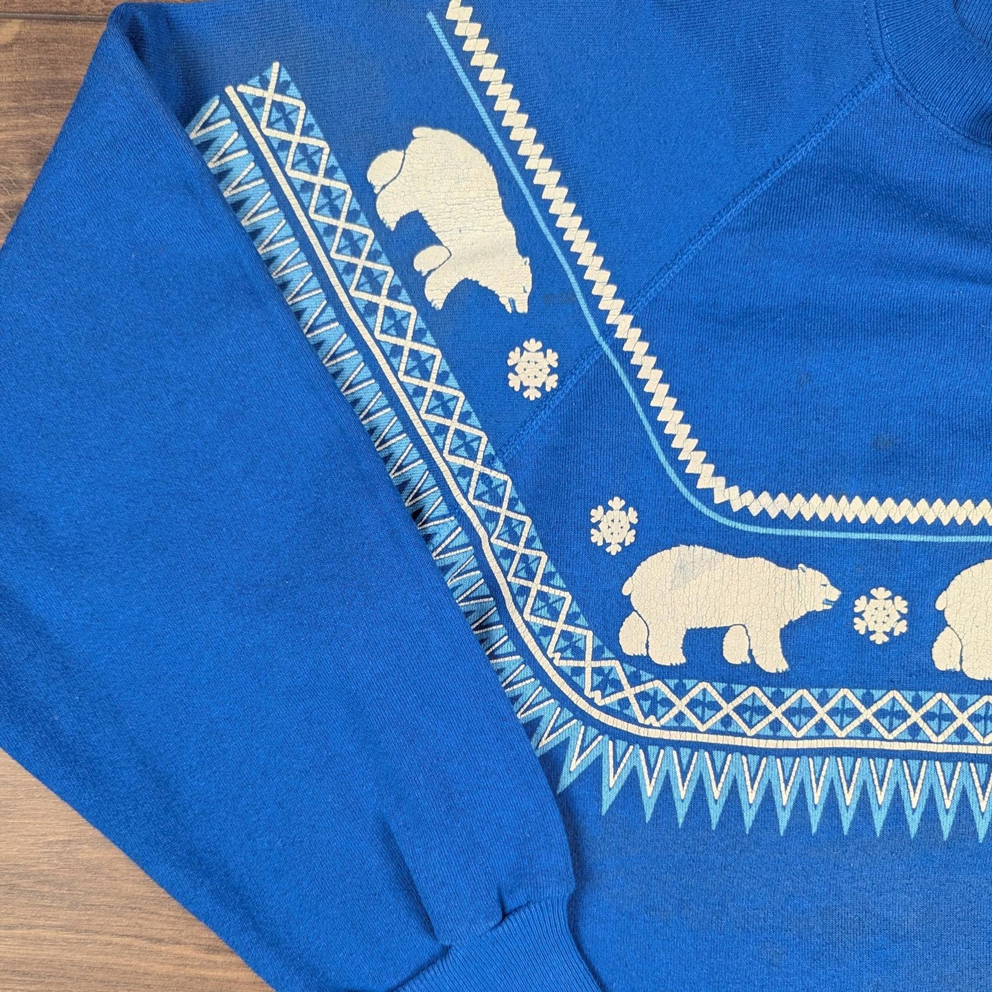 Blue 90s Vintage Polar Bear Graphic Christmas Jumper Sweatshirt Size L