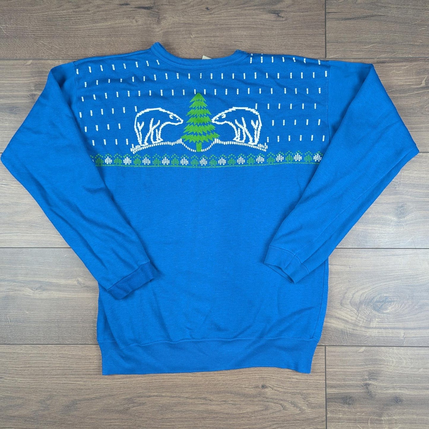Blue Vintage 90s Polar Bear Tree Christmas Jumper Sweatshirt Size M