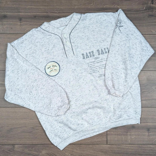 Vintage 1980's Grey Marl Baseball Graphic Sweatshirt Jumper