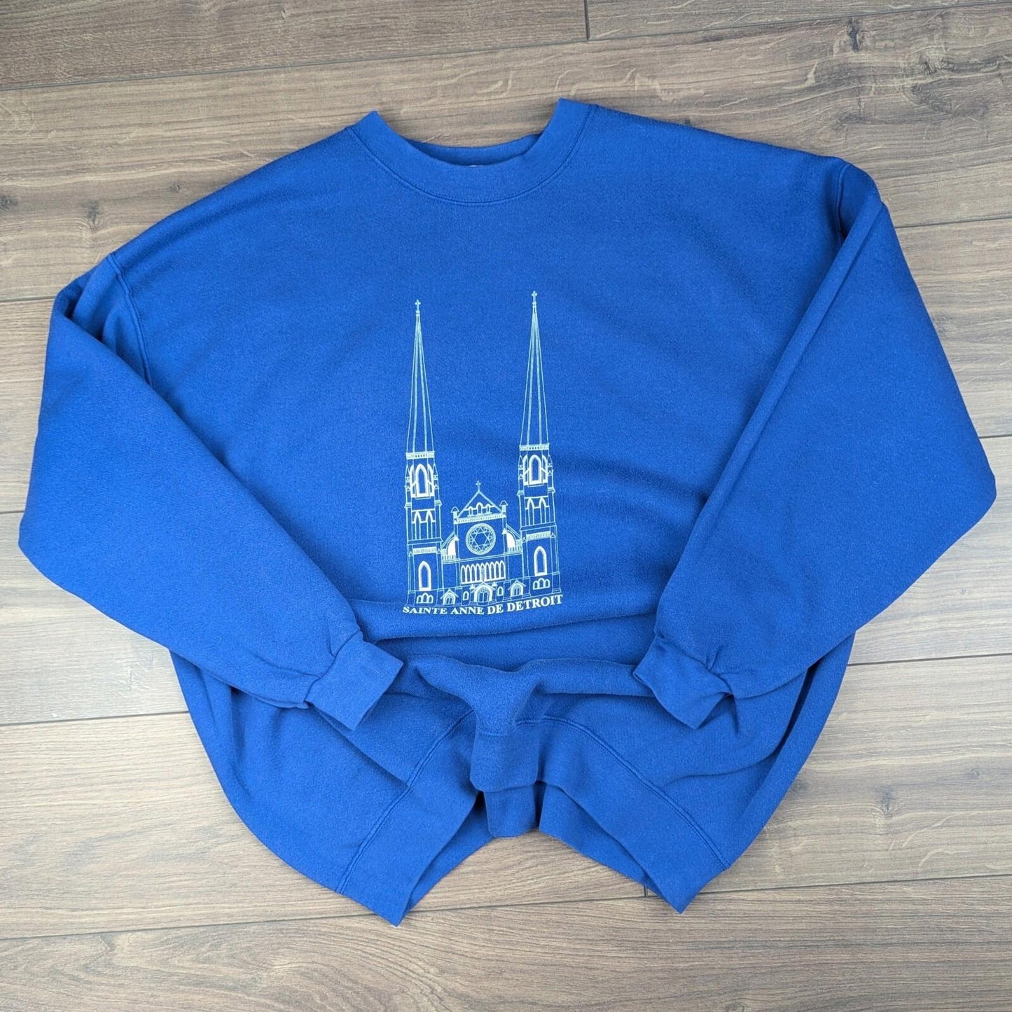 1990s Vintage Lee Heavyweight St Anne's Blue Graphic Sweatshirt Size XL