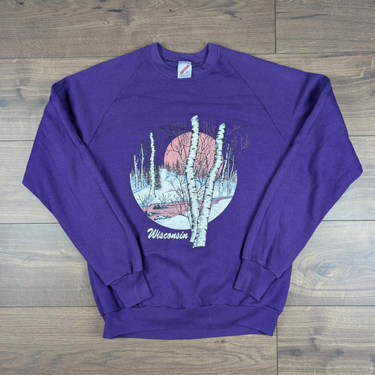 Vintage 90s Wisconsin Birch Tree Winter Christmas Jumper Sweatshirt Size L