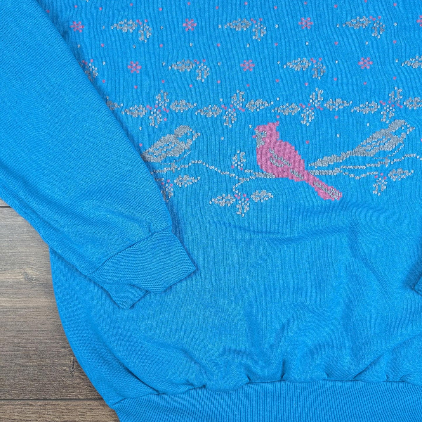 Vintage 80s Blue Cardinals Robins Christmas Jumper Sweatshirt Size S