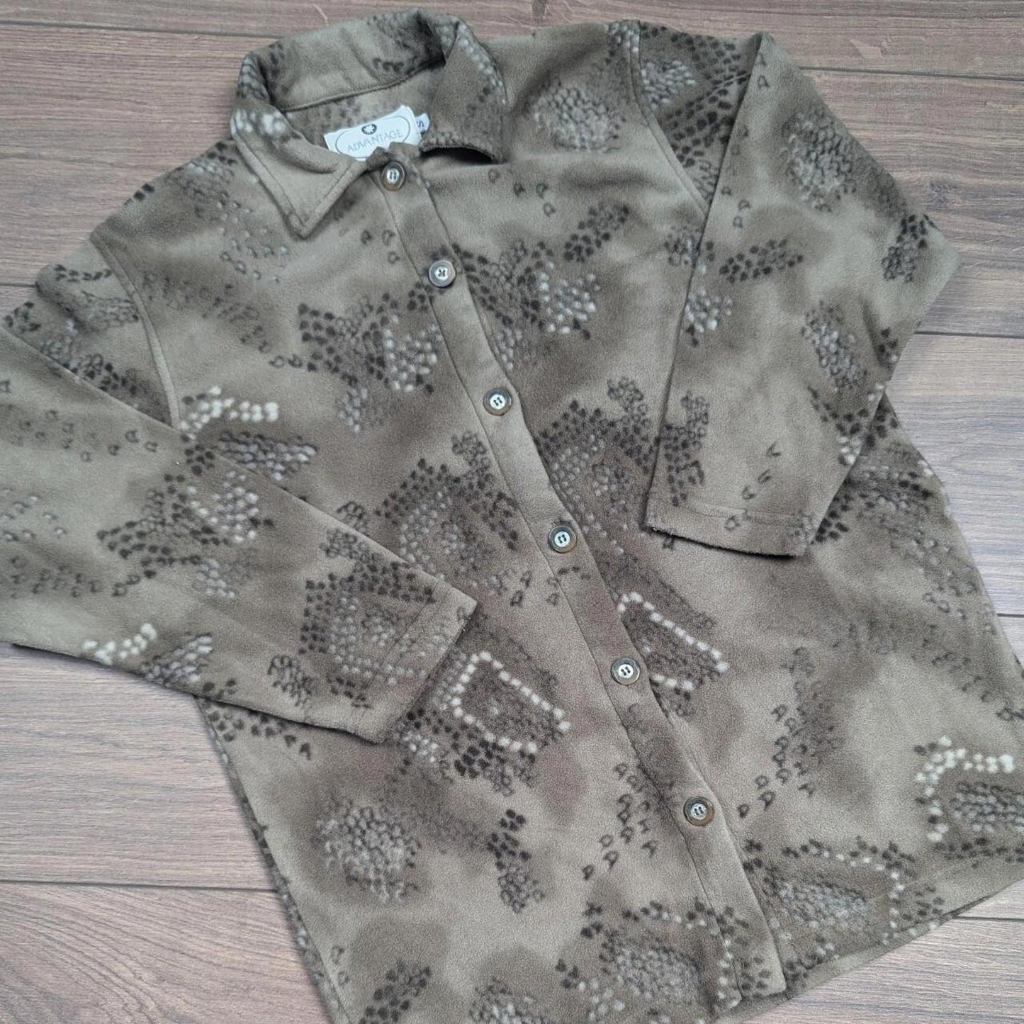 90's Vintage Snake Print Pattern Brown/Tan Fleece Women's S