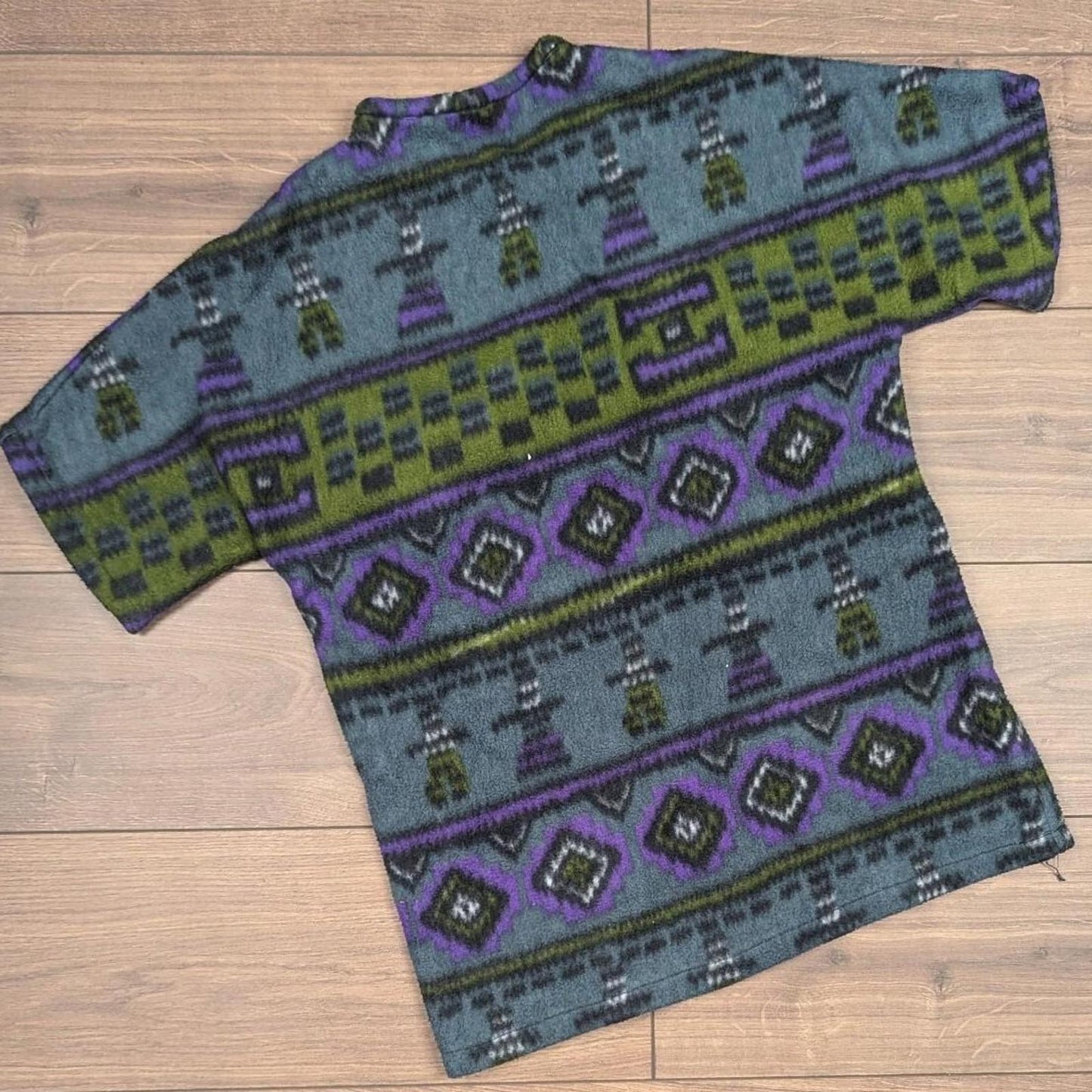 Vintage 90's Green/Purple Fleece Unique Thermal Zip T-Shirt with Pockets Men's M