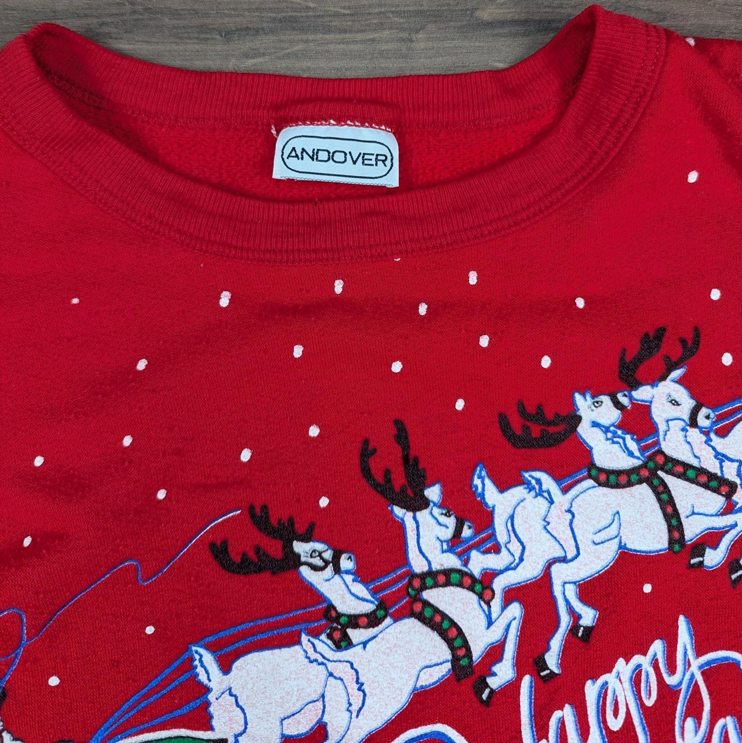 90s Vintage Happy Holidays Santa Reindeer Christmas Jumper Sweatshirt Size L