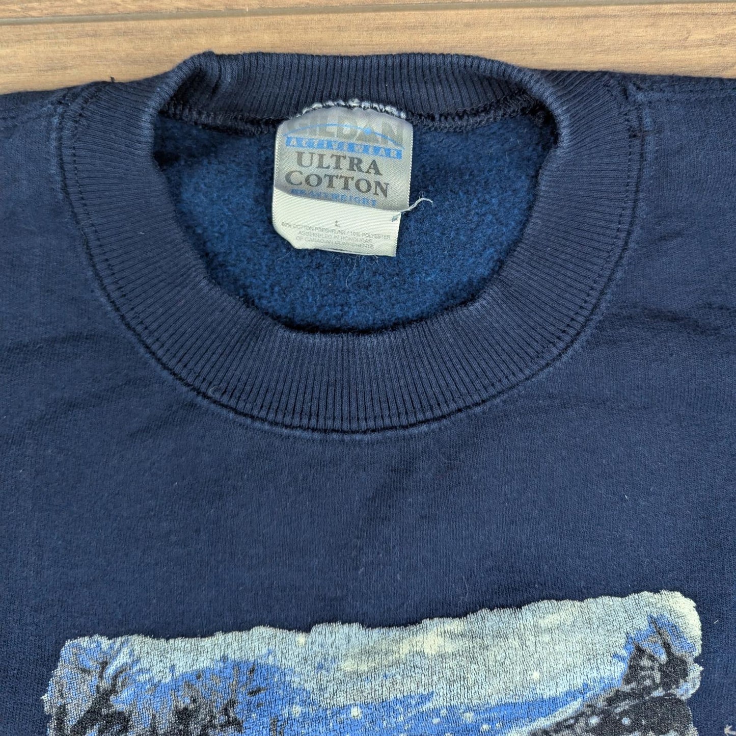 Navy 00's Vintage Graphic Winter Christmas Jumper Sweatshirt Size L