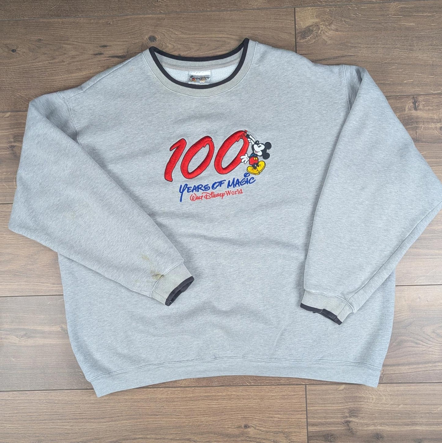 Vintage 2000s 100 Years of Disney Embroidered Grey Sweatshirt Jumper Size XL