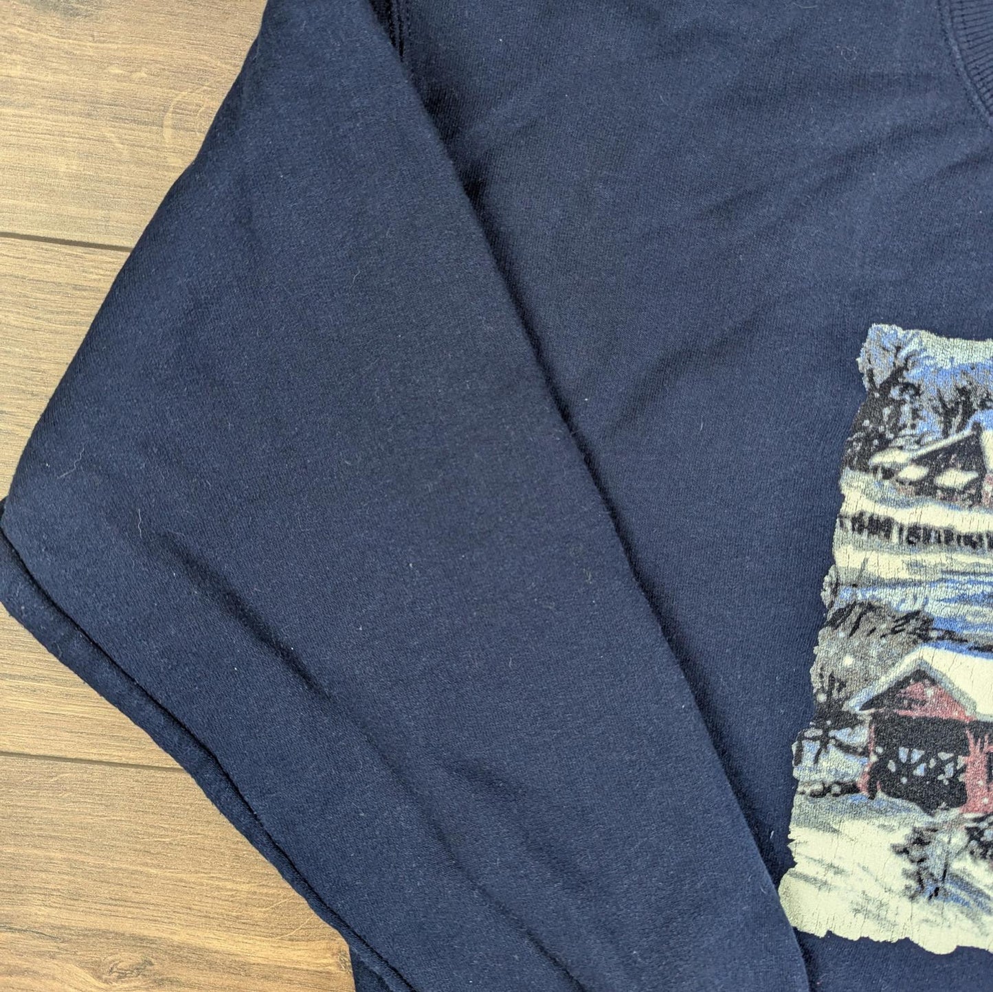 Navy 00's Vintage Graphic Winter Christmas Jumper Sweatshirt Size L