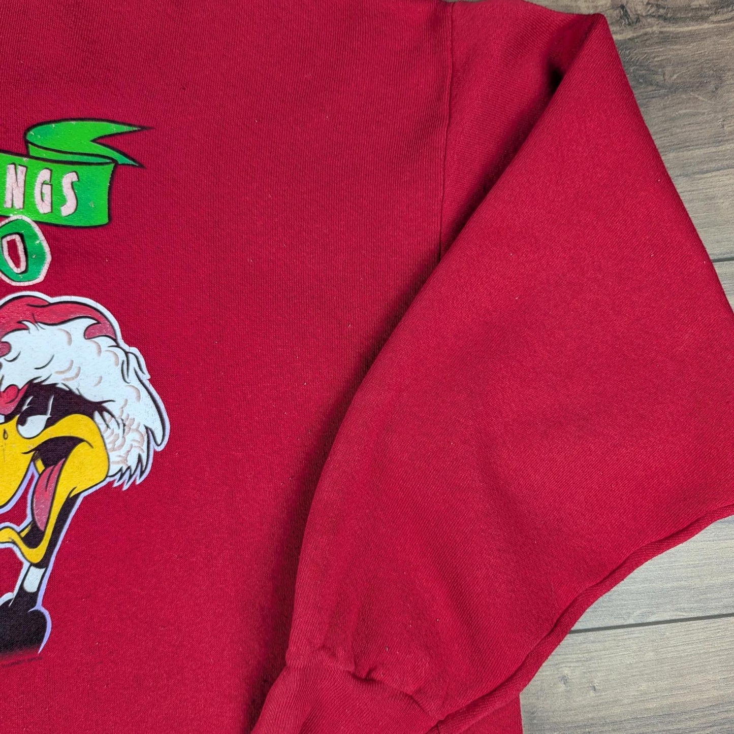 Red 90s Vintage Looney Tunes Christmas Jumper Sweatshirt Size XL