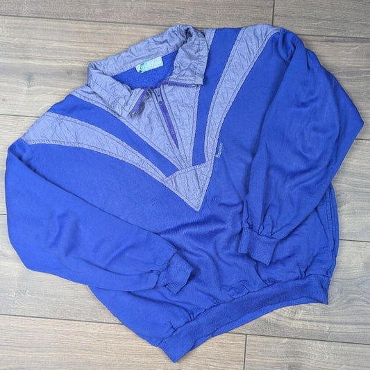 Vintage 1980's Retro Purple Quarter Zip Sweatshirt Jumper
