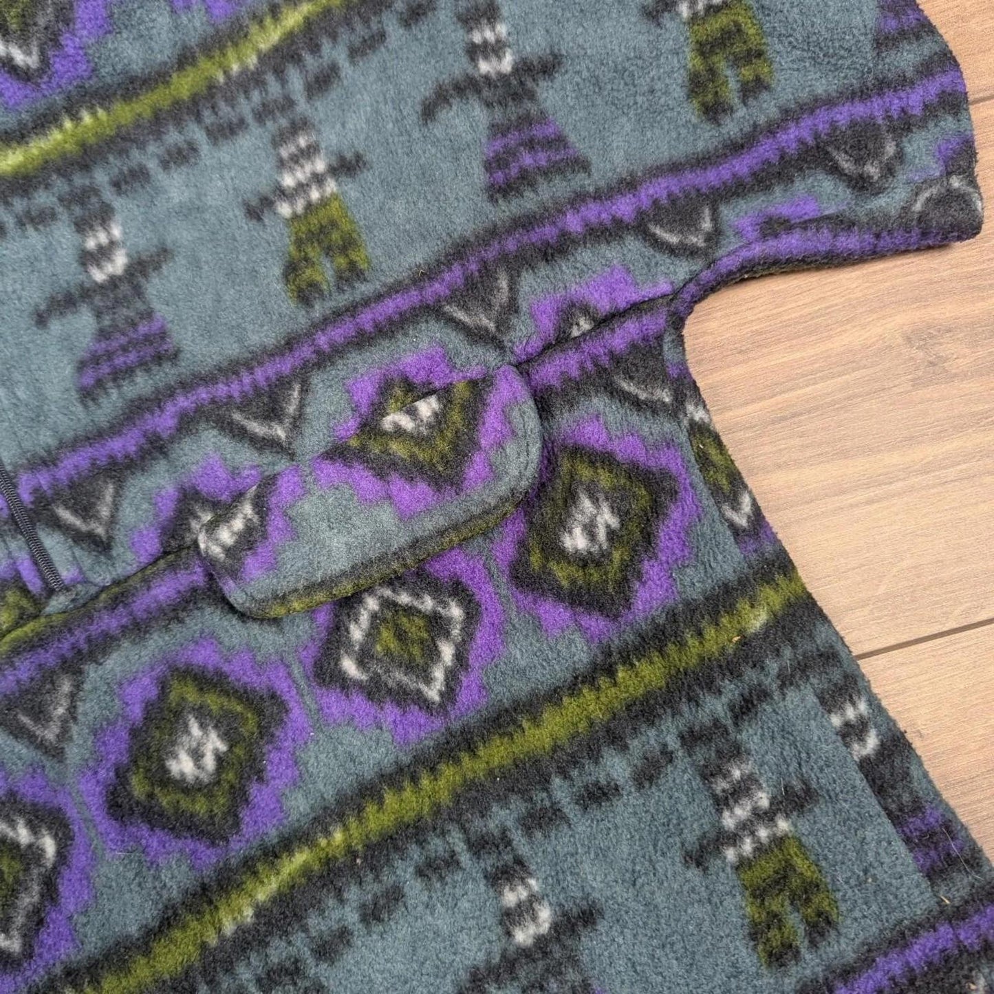 Vintage 90's Green/Purple Fleece Unique Thermal Zip T-Shirt with Pockets Men's M