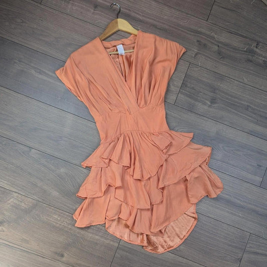 Vintage 80's Jean Marc Philippe Orange Ruffle Dress Made in France Size 10
