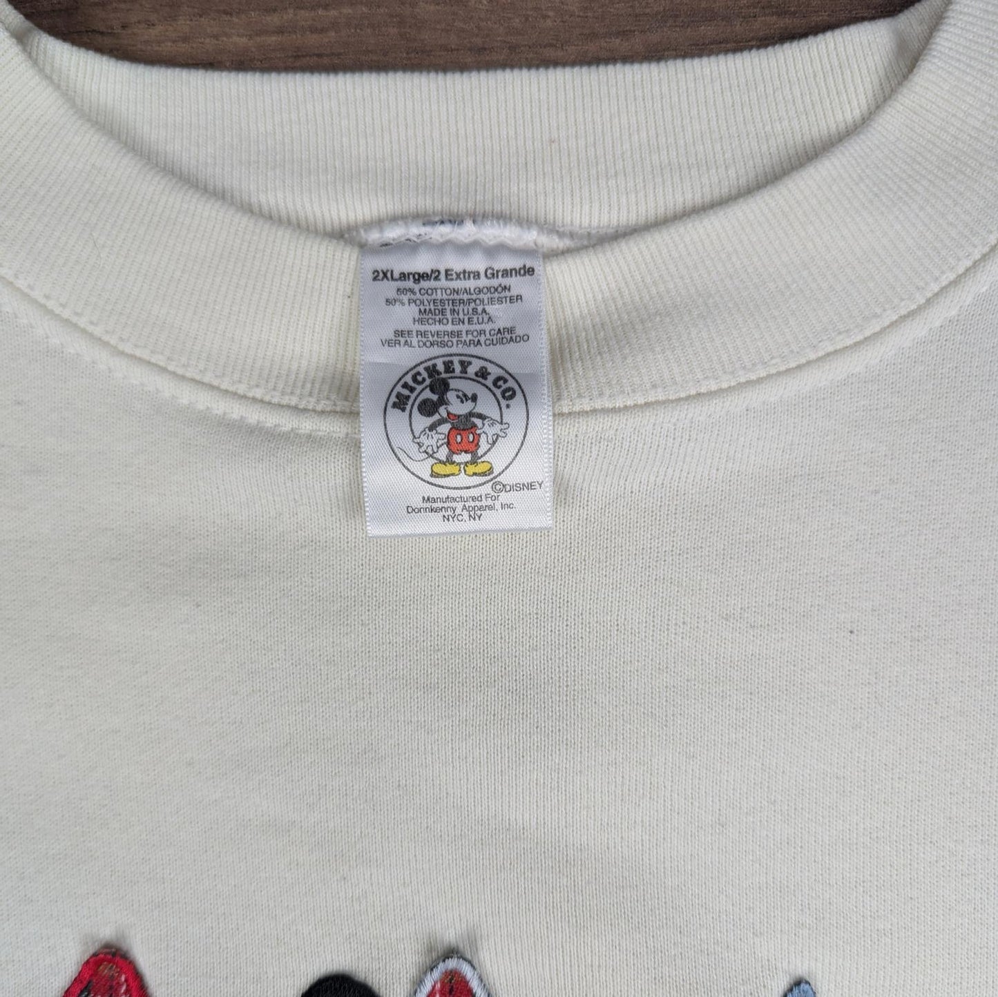 90s Vintage Disney Mickey Mouse Cream Tartan Embroidered Sweatshirt Size 2XL