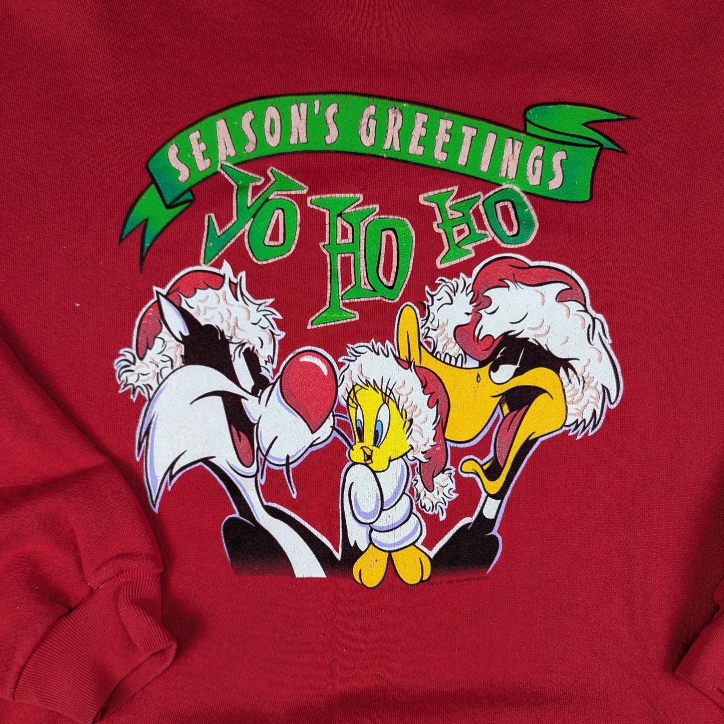 Red 90s Vintage Looney Tunes Christmas Jumper Sweatshirt Size XL