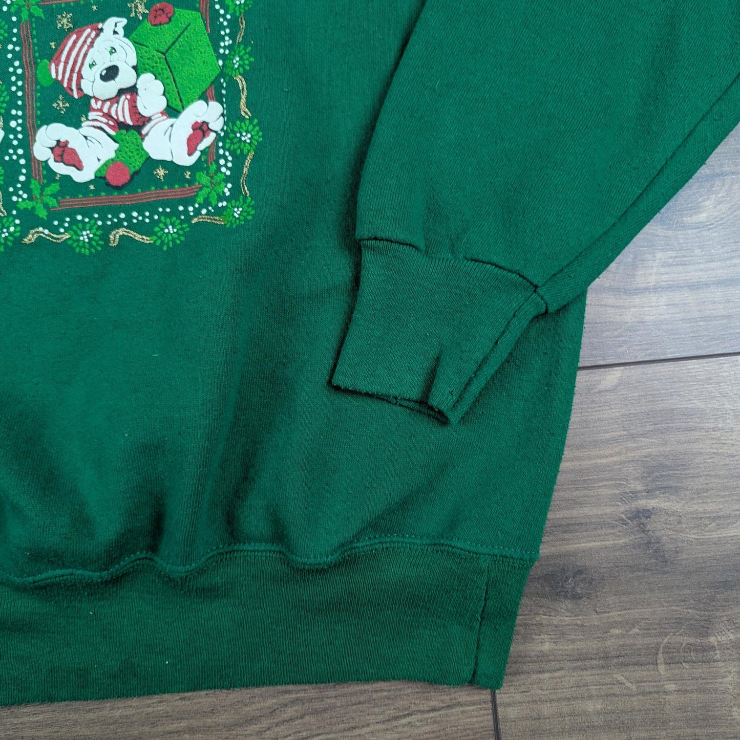 80s Vintage Christmas Jumper Happy Holidays Dog Sweatshirt Size L