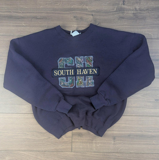 1990s Vintage Navy South Haven Paisley USA Sweatshirt Size L