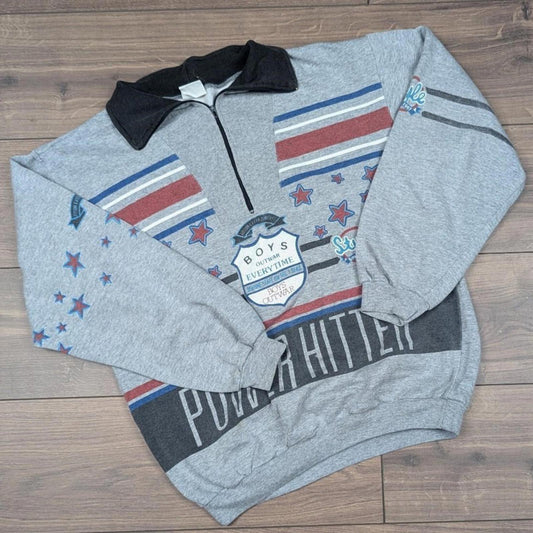 Vintage 1980's Grey Quarter Zip Baseball Graphic Sweatshirt