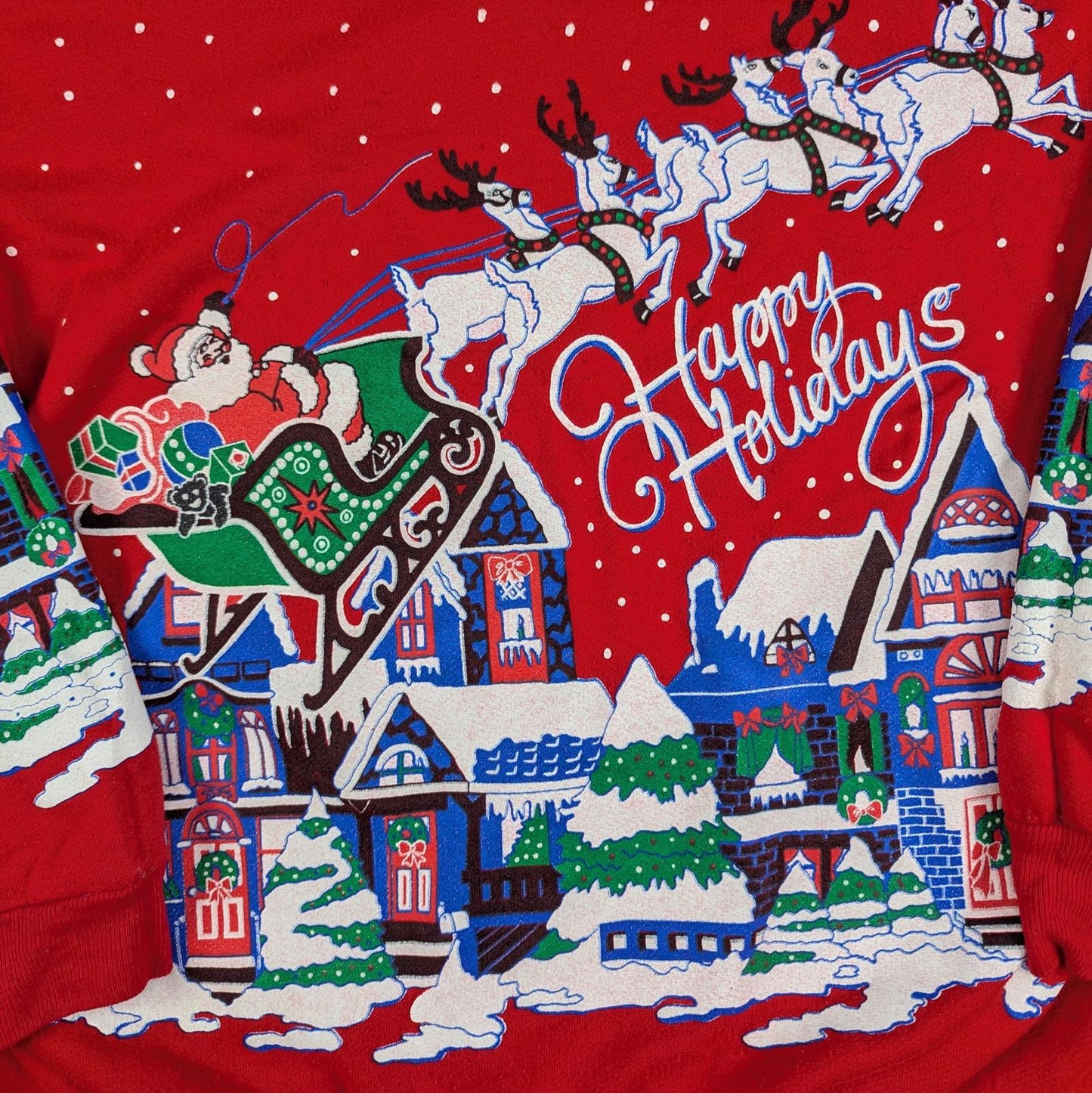 90s Vintage Happy Holidays Santa Reindeer Christmas Jumper Sweatshirt Size L