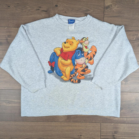 Vintage 1990s Winnie the Pooh & Friends Grey Sweatshirt Jumper Size L/XL